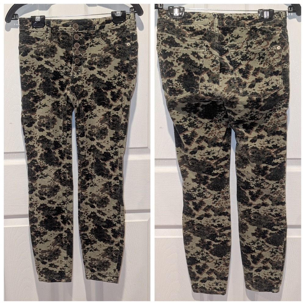 Dark Floral Corduroy Pants Anthropologie Pilcro 27 Whimsigoth High Rise Skinny